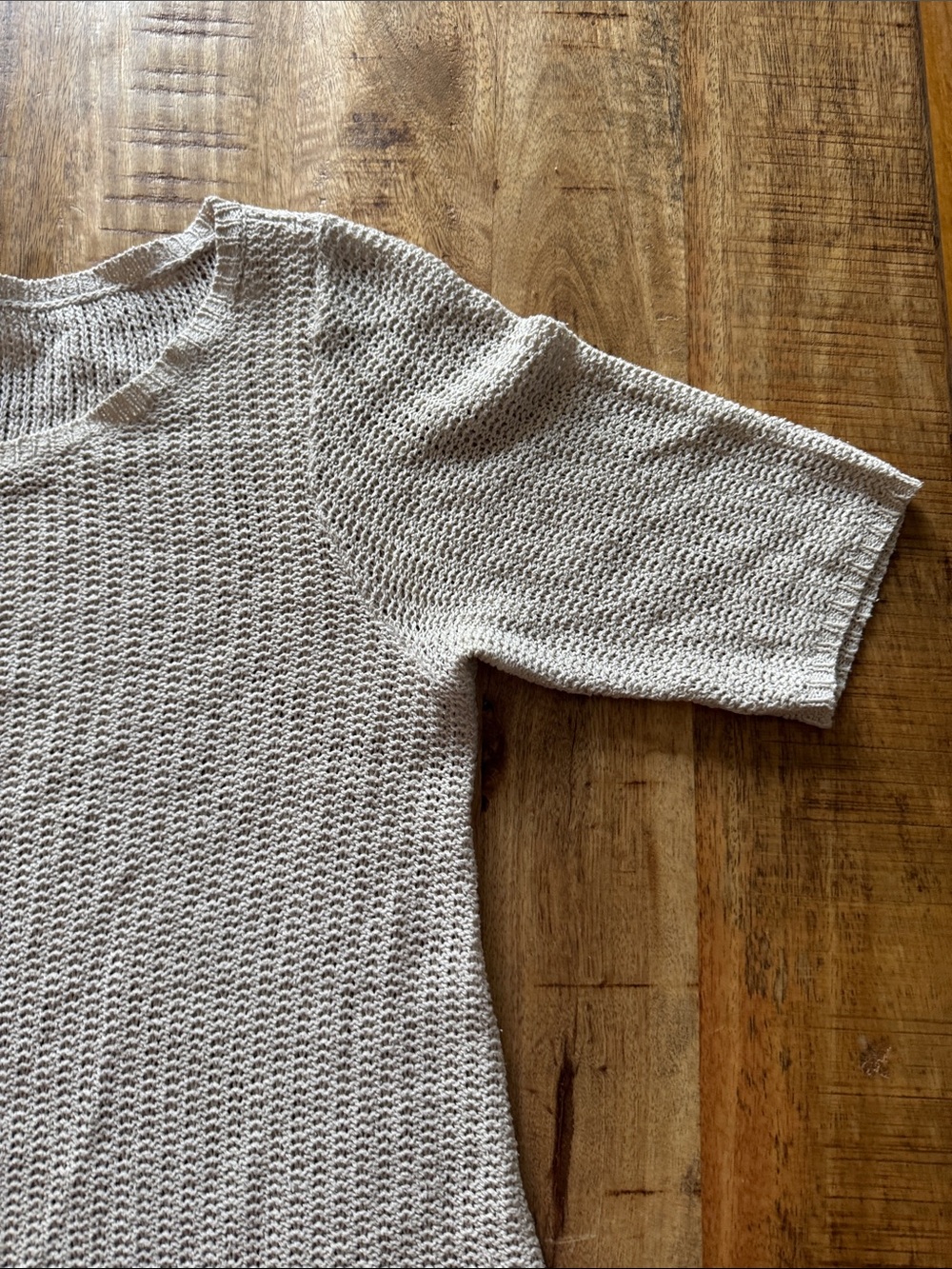 Eileen Fisher beige Cream Knit Short-Sleeve Swing long tunic Top - Women’s Sm - Picture 4 of 8